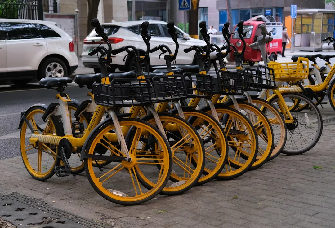 Una hilera de bicicletas se alinean en la acera, ofreciendo una visión del relajado lujo de la soleada Mallorca.